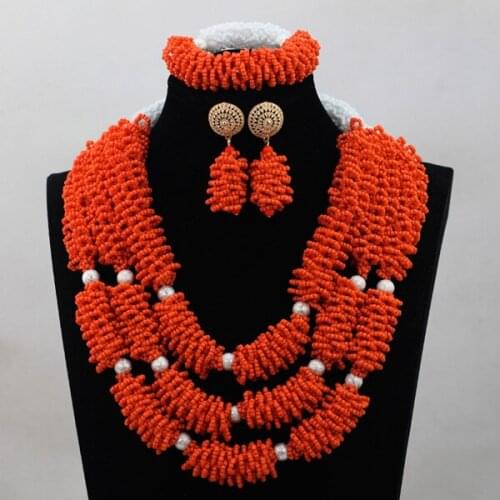 Popular Orange Plastic Beads Sets New Nigerian African Wedding Bridal Beads Necklace Jewelry Set New Design Free Shipping ANJ185