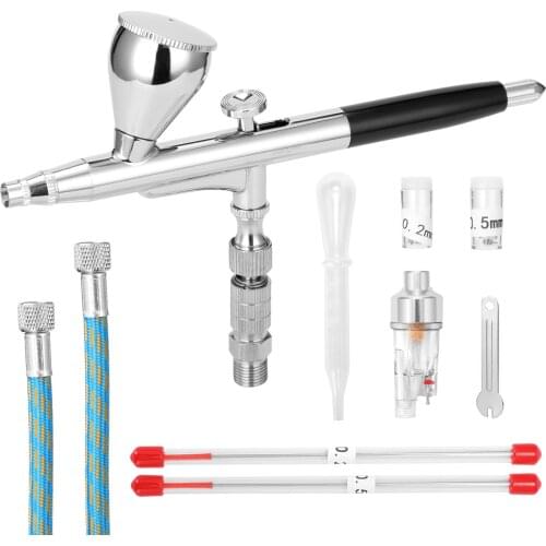 Professional Airbrush Set for Making Art Painting with G1/8 Adapter Wrentch 2 Needles 2 Nozzles Hose Oil-water Separator Dropper