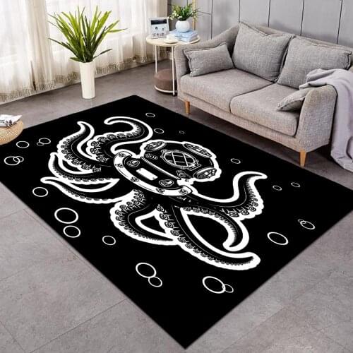 Luxury 3D Octopus Living Room Carpet Black Ocean Animals Floor Rugs Bedroom Bedside Mat Large Rug Carpets Home Decor Mat