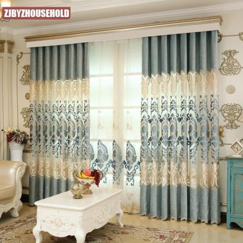 European Style Curtains for Living Dining Room Bedroom High-end Villa Hollow Embroidery Curtain Finished Product Customization