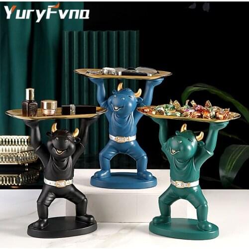 YuryFvna Resin Cow Figurine Storage Decoration Animal Statue Key Food Storage Container Home Desktop Office Decoration Gift