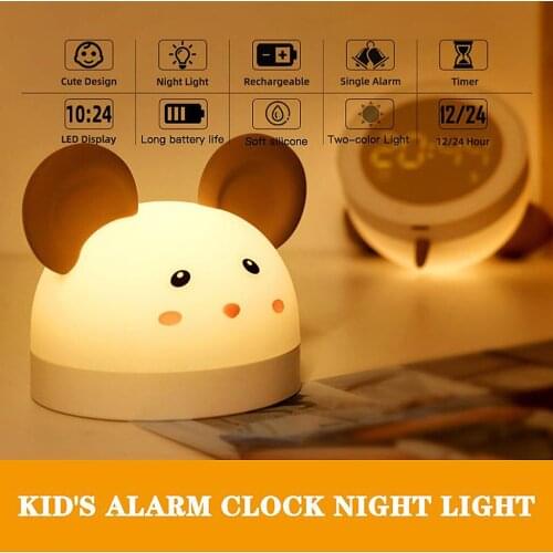 Kids Alarm Clock LED Night Light Bedside Lamp, Home Bedroom Kids' Room Decor, Warm Light & White Light