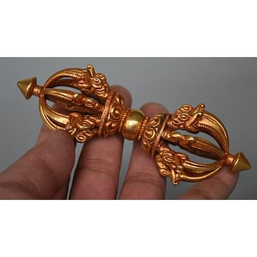 Tibetan Buddhism Tantra FaQi Bronze Gilt Gold Vajra Phurba Dagger Holder Statue