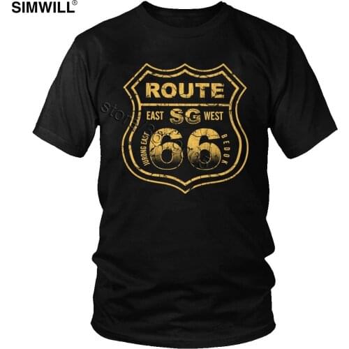 Vintage Route 66 T Shirt Distressed Mother Road T-shirt Mens Breathable Cotton Tshirt Short Sleeves Grunge U.S Highway Tees