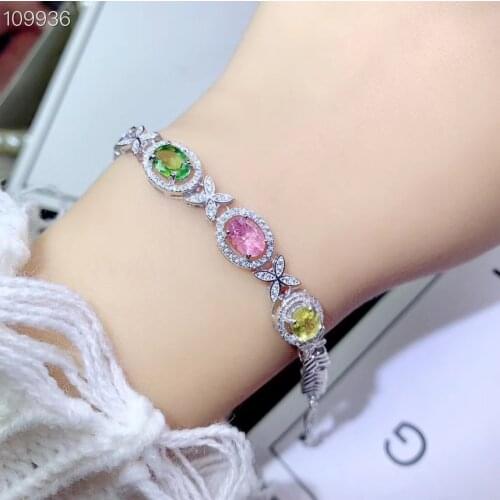 KJJEAXCMY boutique jewelry 925 sterling silver inlaid Natural tourmaline gemstone hand bracelet ladies support detection fashion