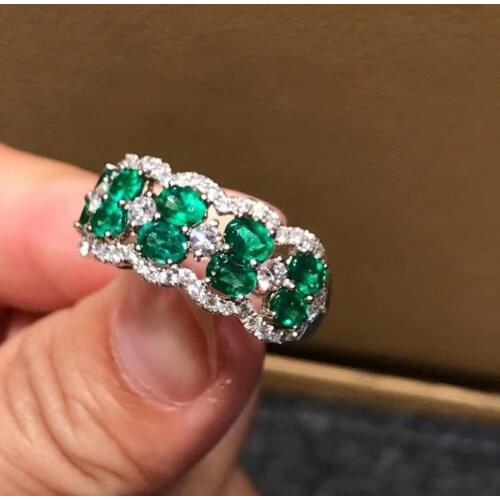 Emerald Ring Jewelry Nature Green Emerald Diamond Female Rings for Women Fine Ring 3*4mm