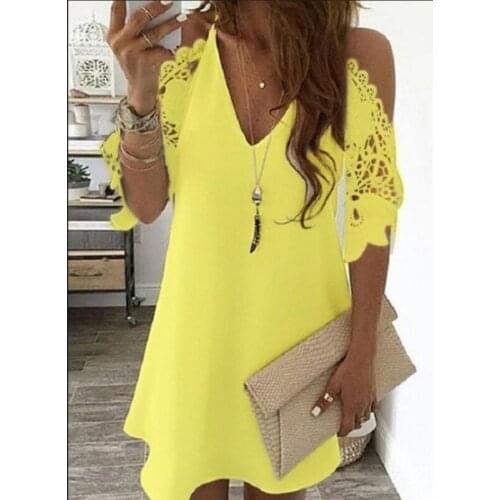 Summer Dress Women Hollow Out Half Sleeve Lace Patchwork Casual Dress with Sling Cutout Sleeves Solid Elegant Ladies Dress 5XL