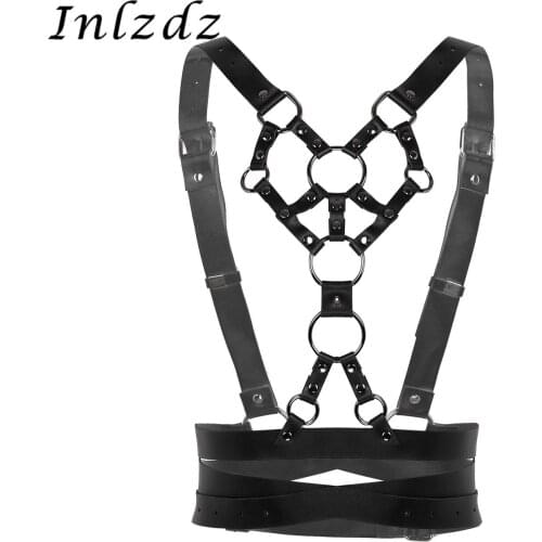 Harness Womens PU Leather Adjustable Body Chest Harness Straps Waist Belt for Party Dance Festival Halloween Carnival Wear