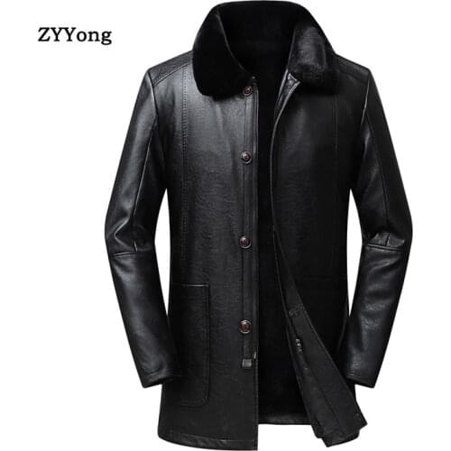 2020 Winter Brand Men PU Leather Jacket New Mens Fashion Warm Fleece Leather Coat Casual Male Wild Leather Jackets Top