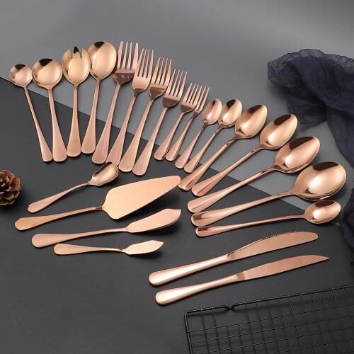 1 Pc Mirror Rose Gold Dinnerware Fruit Fork Dinner Knife Dessert Spoon Cutlery Restaurant Service Tableware Flatware Kitchenware