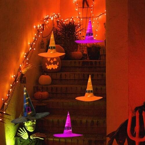2Pcs Halloween Witch Hats Luminous Cosplay Props Polyester Taffeta Costume Party Hanging Ornaments Indoor