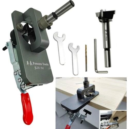 35mm Hinge Boring Jig Woodworking Hole Drilling Guide Locator with Fixture Aluminum Alloy Hole Opener Template Door Cabinets