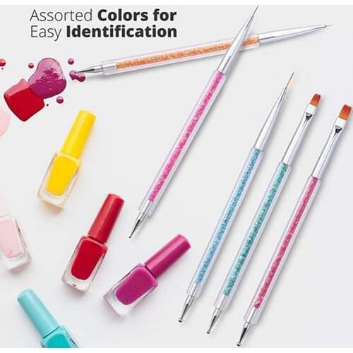 5Pcs/set Nail Art Acrylic UV Gel Extension Builder Rhinestone Painting Brush Lines Liner Pattern Drawing Pen Manicure Tool