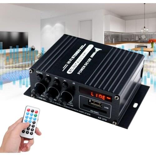 AK370 400W DC 12V / AC 220V Remote Control bluetooth HiFi Home car Stereo Amplifier Music Receiver FM Radio 20Hz-20KHz