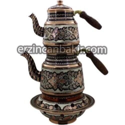 Antik Klasik El Dövmesi Bakır Çaydanlık El Yapımı 10 Kişilik Çay Demleme Aparatı % 100 Bakır ÇAY-116