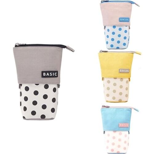 Pencil Case Retractable Cute Pen Holder Vertical Bag Case Retractable Washable Canvas Zipper Portable Bag Cosmetic Bag