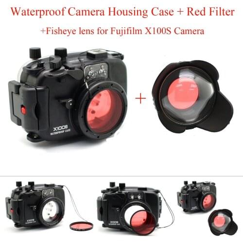 Meikon 40m Underwater Camera Housing Case for Fuji X100S Camera,Waterproof Camera Bags Case + Fisheye lens + Red Filter 67mm