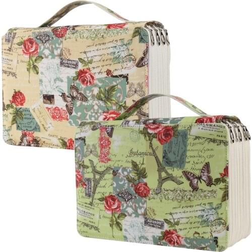 252 Slots Colored Pencil Case with Zipper Butterflies and Rose Pencil Holder Leather Fabric Pen Organizer for Student or Artist