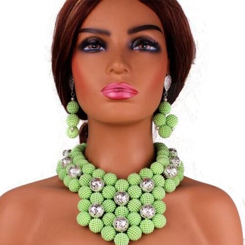 Dudo African Beads Green Jewelry Set Nigerian Wedding Colors Simulated Pearl Necklace Bridal Jewelry Set 2021 3 Pieces