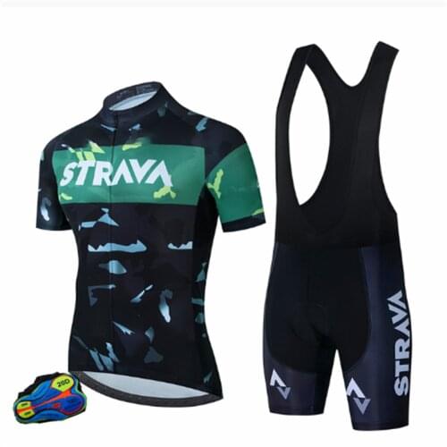 STRAVA Custom Logo Breathable Cycling Clothing Uniforms Men Mountain Bike Clothes Summer Short Sleeve Bibs Cycling Jersey Suit