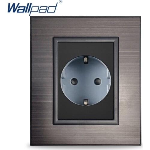 Wallpad EU German Socket Black Stainless Steel Panel Schuko Wall Electric Power Outlet 16A AC 110~250V