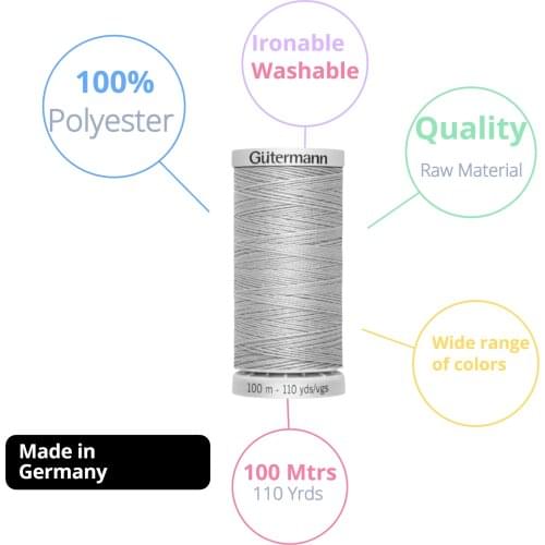 Gutermann Sew-All Polyester Purpose Thread, 100m/110 Yd, Metallic Gray