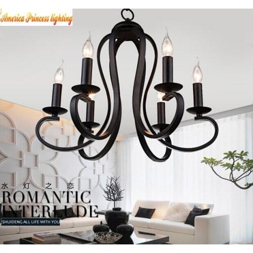 American Mediterranean wrought iron chandelier candle lamp living room bedroom restaurant light, material: iron, E14, AC110-240V