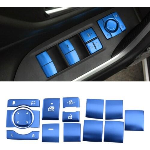 CITALL 14Pcs/Set Window Lift Switch Button Panel Trim Fit For Toyota RAV4 2019 2020 Blue Aluminum