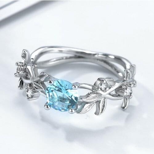 CAOSHI Korea Style Leaf Shape Rings for Women Girl with Light Blue Cubic Zirconia High Quality Lovely Finger Jewelry Wholesale