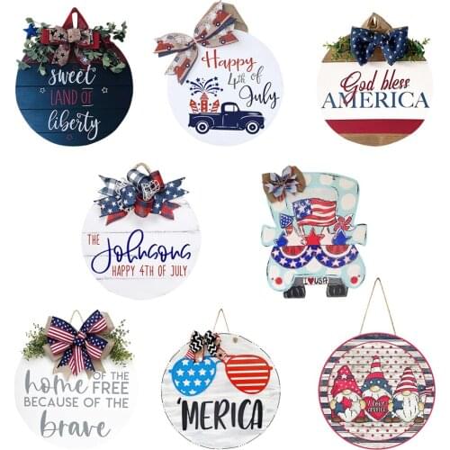 July 4th Round Tag for Door Sign Memorial Day Decorative for Outdoor Accs