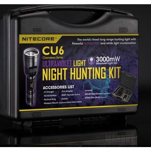 Topsale NITECORE UV+White Light CREE XP-G2 LED CU6 HUNTING KIT with Battery Gear Law Enforcement Militar Flashlight Lantern Set