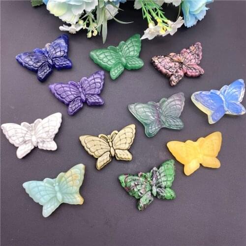 Cute 1pc Many Kinds Natural Lalabradorite Aventurine Fluorite Opal Lepidolite Hand-Carved Butterfly Natural Quartz Crystals