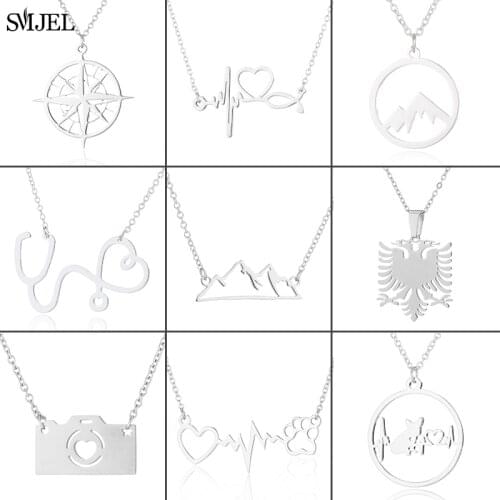 Fashion Stainless Steel Necklaces Simple Heart Stethoscope Dog Camera Mountain Necklace Pendant Women Accessories Gifts 2021