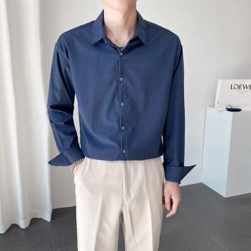 2021 Solid Color Mens Shirt Autumn Long Sleeve Korean Casual Shirts Fashion Business Formal Dress Shirts Social Chemise Homme