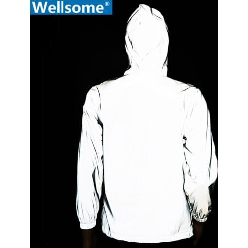 Long Sleeved Reflective jacket men women harajuku windbreaker Streetwear Noctilucent jackets hooded hip-hop night shiny coat men