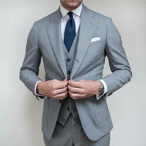 2021 Casual Costume Homme Light Grey Business Suit For Wedding Slim Fit Tuxedo Groom 3 Piece Terno Masculino (Jacket+Vest+Pants)