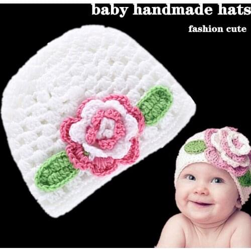 Soft Newborn Hat Boys Girl Wool Big flower Caps Baby Photo Props hand-knitting