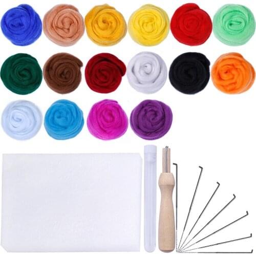 MIUSIE 16 Colors Wool Felt Craft Kit Needle Felting Starter Fabric Yarn Roving DIY Spinning Sewing Mold Needlework Accessories