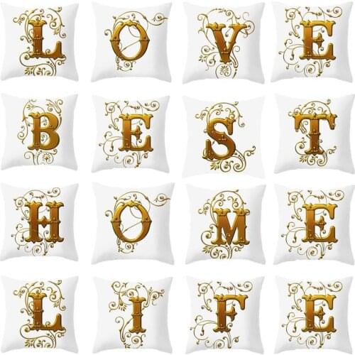 Gold Letter Pillow Case Cover 45*45 Decorative Cushion Pillowcase European Digital printed Peachskin Home Texile