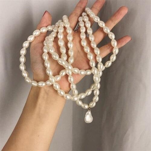 2020 NEW Punk Multi Layered Imitation Pearl Choker Necklace Collar Statement Boho Handmade Pendant Necklace for Women Jewelry