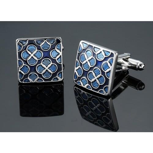 DY New high-end brand of high quality Enamel square blue flowers Cufflinks fashion Mens French shirt Cufflink free shipping