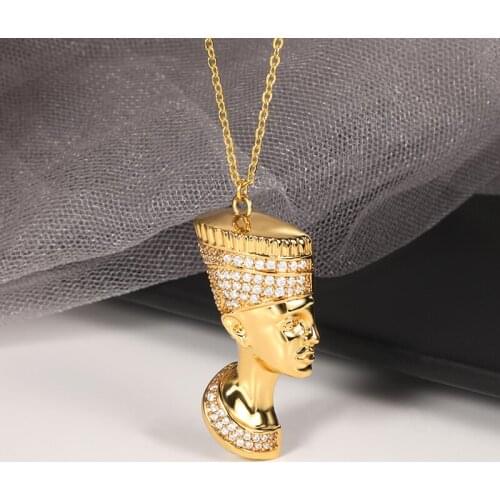 Ancient Egyptian Queen Nefertiti Pendant Necklaces For Women Men Hip Hop Pharaoh Chief Head Portrait Necklace Party Jewelry Gift