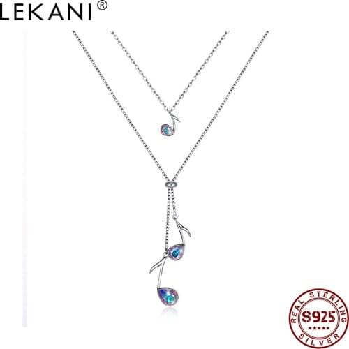 LEKANI 925 Sterling Silver Necklace Women Music-Note Pendant Multilayers Necklaces Austria Crystal Good-Looking Fine Jewelry