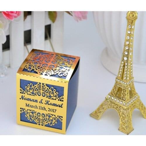 Personalised wedding favor box delicate pattern mixed colors laser cut wedding decoration