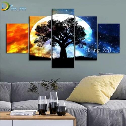 Landscape 5 Panel Tree Sky Fantasy Diamond Painting Cross Stitch Mosaic Wall Art For Home Decor Full Diamond Embroidery Crafts
