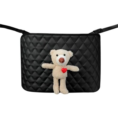 Car Hanging Bag, Leather Storage Pack, Modern Shining Artificial Diamond Decorative Bear Doll Rhombus Adjustable Buckle Bag