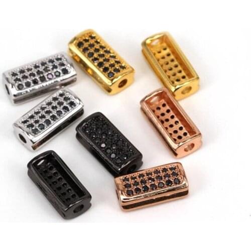 Rectangle beads for Adjustable Sliding Knot Closure bracelet, Micro Pave Beads / CZ Bead /Black Cubic Zirconia beads