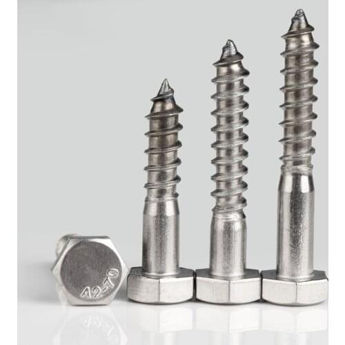 DIN571 304 Stainless Steel SS Hexagon Hex Half Thread Bolt Wood Self Tapping Coach Screw M6 M8 M10