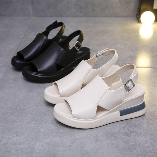Black Platform Sandals 2021 Summer Sale Of Womens Shoes Med High Heels Open Toe Clogs Wedge Suit Female Beige Muffins shoe Espa