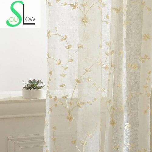 [Slow Soul] Cotton Embroidery Modern Minimalist Bedroom Living Room Window Curtain Leaves Curtains Tulle Luxury Sheer Cortinas